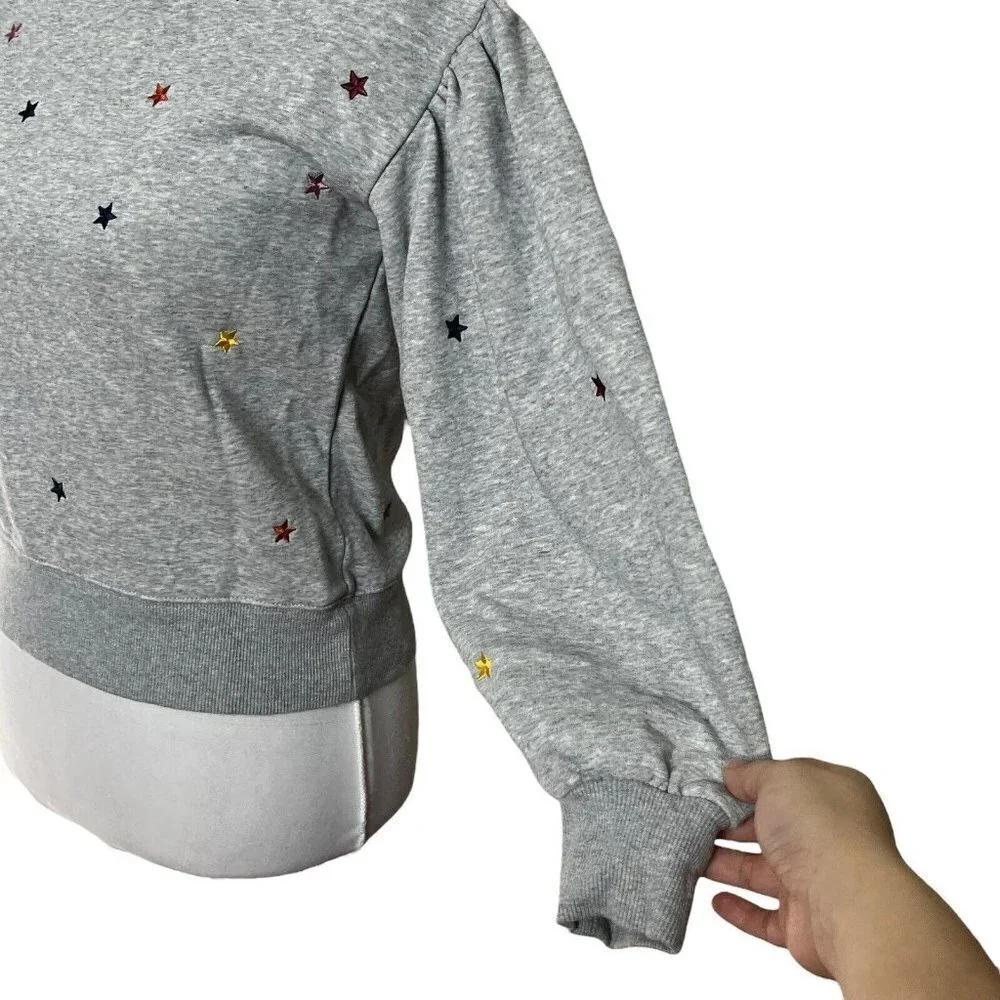 AG Adriano Goldschmied Girls Sweatshirt Medium Gray Puff Sleeve Embroidered Star